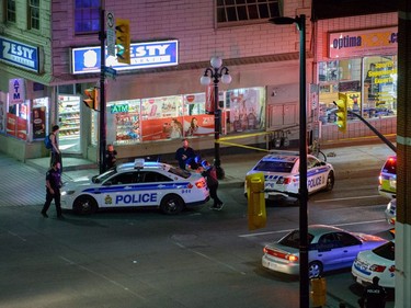 Police are investigating after three men were injured in a shooting and stabbing incident on Dalhousie Street early Saturday morning.