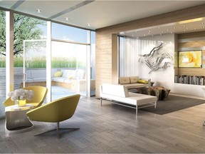 This sketch of the Party Room at Upper West by Minto Developments shows how light and airy condo decor can look when you choose floating furniture.