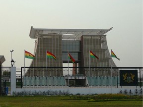 Golden Jubilee House (Presidential Palace of Ghana) and the official residence of the President of Ghana, in Accra, Ghana. January, 29 2009. (Jessica Gardner/Wikimedia Commons)