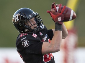 Ottawa Redblacks wide receiver Greg Ellingson catches a pass which he ran for the game winning touchdown against the Hamilton Tiger-Cats in the CFL East Division final in Ottawa on Sunday, November 22, 2015.