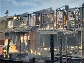 A rowhouse on Melette Crescent in Orleans after a fire swept through it on Saturday.