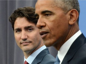 Prime Minister Justin Trudeau looks towards U.S. President Barack Obama during a recent news conference in Ottawa.