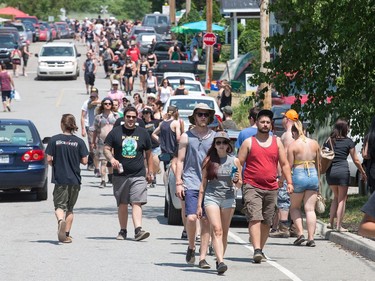 Long lines to get through security as the annual Amnesia Rockfest invades the village of Montebello in Quebec, about an hour away from Ottawa and Montreal.