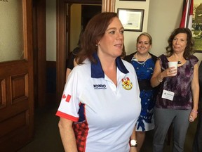 Nepean-Carleton MPP Lisa MacLeod wears Rowan Stringer's rugby jersey on Tuesday, June 7, 2016, when Rowan's Law passed its third reading with unanimous support at Queen's Park. MacLeod, who had introduced the private member's bill, called it the proudest moment of her political career.