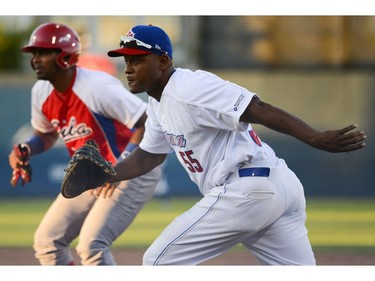 Ottawa Champions player Alexander Malleta and Cuban national team player Raul Gonzalez during the game at RCGT on Friday, June 17, 2016.