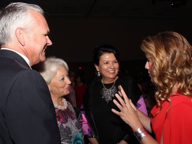 Ottawa Police Chief Charles Bordeleau and his gala co-chair, Barbara Farber, along with Wabano Centre executive  director Allison Fisher mingle with Sophie Grégoire Trudeau during the Igniting the Spirit Gala held at the Ottawa Conference and Event Centre on Tuesday, June 21, 2016.