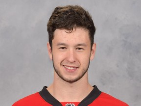Francis Perron of the Ottawa Senators poses for his official headshot for the 2015-2016 season on September 17, 2015 at Canadian Tire Centre in Ottawa.