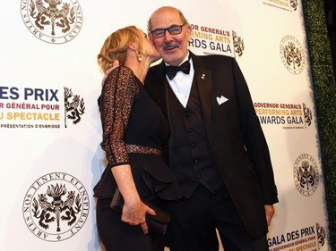 Peter Herrndorf, president and CEO of the National Arts Centre, gets a peck on the cheek at the Governor General's Performing Arts Awards Gala on Saturday, June 11, 2016, from Henrietta Southam, daughter of NAC founder Hamilton Southam.