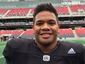 O.J. Mau is a defensive lineman who practised with the CFL's Ottawa Redblacks for the first time on Wednesday, June 8, at TD Place stadium in Ottawa.