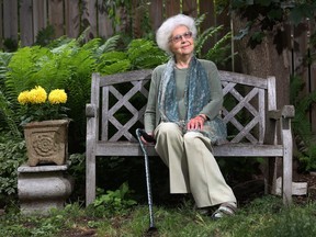 92-year-old playwright Jean Duce Palmer, shown outside her home in Ottawa, has an upcoming show at the Fringe Fest. The semi-autobiographical play Miss Bruce's War will be staged by a troupe from Elmwood School on June 18 and 25.