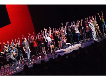 Students from Philemon Wright High School perform "21 Guns" from American Idiot, during the 11th annual Cappies Gala awards, held at the National Arts Centre, on June 5, 2016.