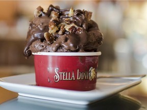 Tammy Giuliani's winning gelato flavour, Rich Chocolate, KOVAL Single-Barrel Organic Bourbon, Ganache Swirl and Maple Candied Pecans is photographed in the Ottawa gelato shop Wednesday June 01, 2016. Giuliani won Bronze in Chicago at the Americas edition of the Gelato World Tour.