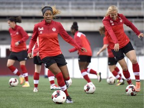 Team Canada take part in a training session before Tuesday's matchup against Brazil, at TD Place Stadium in Ottawa on Monday, June 6, 2016. Justin Tang