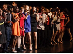 The Cappies Chorus performs the closing number, during the 11th annual Cappies Gala awards, held at the National Arts Centre, on June 5, 2016.