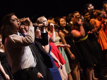 The Cappies Chorus performs the closing number, during the 11th annual Cappies Gala awards, held at the National Arts Centre, on June 5, 2016.