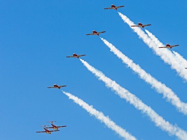 The Snowbirds in formation as Vintage Wings of Canada put on their annual Wings Over Gatineau Airshow at the Gatineau Airport.