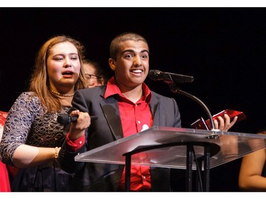 The winner(s) for Critics' Favorite Musical: Spamalot, Merivale High School, accept(s) their award, during the 11th annual Cappies Gala awards, held at the National Arts Centre, on June 5, 2016.