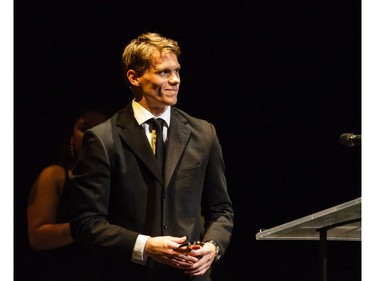 The winner(s) for Male Vocalist: Connor McMahon, St. Francis Xavier High School for The Little Mermaid, accept(s) their award, during the 11th annual Cappies Gala awards, held at the National Arts Centre, on June 5, 2016.