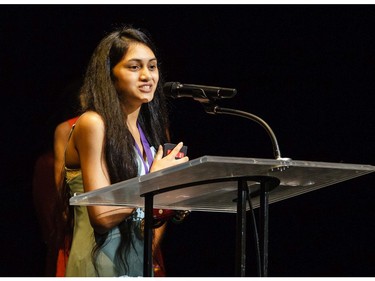 The winner(s) for Sound: Jessica Dahanayake, A.Y. Jackson Secondary School for The Dining Room, accept(s) their award, during the 11th annual Cappies Gala awards, held at the National Arts Centre, on June 5, 2016,