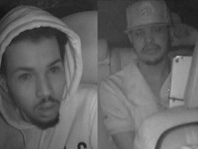 The two suspects sought in a taxi robbery.