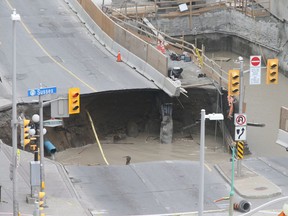The view from Chateau Laurier when a sinkhole opened up Rideau Street on June 8, 2016.