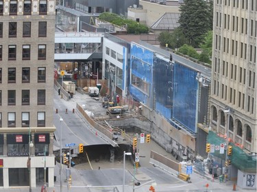 View from Chateau Laurier. Sinkhole on Rideau Street and gas leak in Ottawa, June 8, 2016.