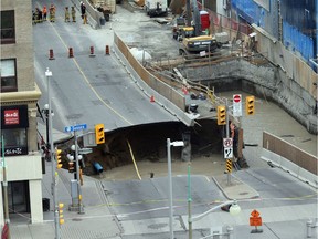 A view of the giant sinkhole outside the Rideau Centre, taken from the Chateau Laurier. (Jean Levac/Postmedia)