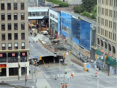 View from Chateau Laurier. Sinkhole on Rideau St and gas leak in Ottawa, June 8, 2016.