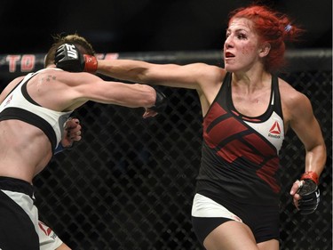 Windsor's Randa Markos, right, battles Jocelyn Jones-Lybarger in a prelim women's strawweight bout during UFC Fight Night: MacDonald vs. Thompson at TD Place Arena Saturday June 18, 2016.