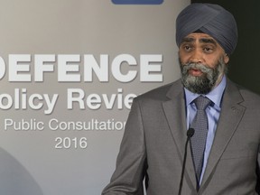 Minister of National Defence Minister Harjit Sajjan delivers a speech at the start of consultation with industry members in Ottawa, Wednesday July 6, 2016.