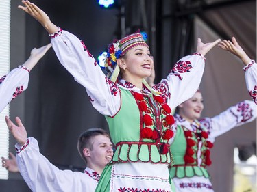 A member of the Barvinok Ukrainian Dance School gets ready to perform at the Capital Ukrainian Festival at the Ukrainian Catholic Shrine in Ottawa Friday July 22, 2016. (Darren Brown/Postmedia)