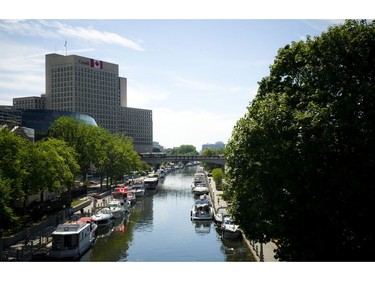 Boats lined the canal during the Canada Day celebrations downtown Ottawa, Friday July 1, 2016.  The weather was sunny, but there wwas rain, even a thunderstorm with possible hail forecast for later in the day.