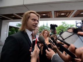 Senator Patrick Brazeau's lawyer Christian Deslauriers speaks to reporters at the Ottawa Courthouse in Ottawa on Wednesday July 13, 2016. Brazeau will no longer face trial over his Senate housing expenses.