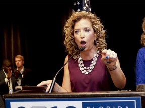 DNC Chairwoman, Debbie Wasserman Schultz, D-Fla., speaks during a Florida delegation breakfast, Monday, July 25, 2016, in Philadelphia, during the first day of the Democratic National Convention.