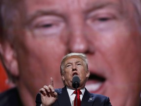 Republican Presidential Candidate Donald Trump, speaks during the final day of the Republican National Convention in Cleveland, Thursday, July 21, 2016.