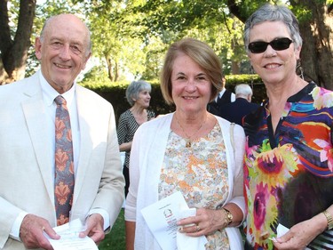 Dr. Gordon Watt and Joanne Watt with Pamela Robinson at the official residence of the Italian ambassador on Tuesday, July 5, 2016, for a garden party and concert held in support of Friends of the National Arts Centre Orchestra.