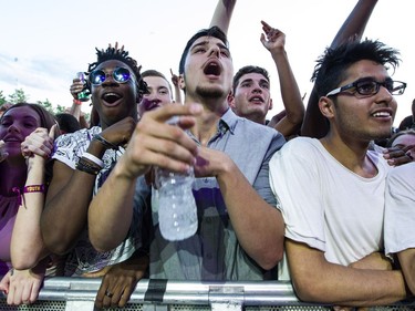 Fans enjoying Schoolboy Q performing on the Claridge Homes Stage at Ottawa Bluesfest. Thursday July 7, 2016.