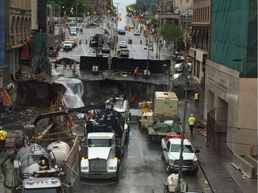 A photo of the Rideau Street sinkhole taken four days after the ground disappeared.