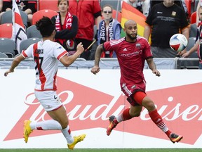 Fury FC player Kyle Porter #19 goes for the ball against Rayo OKC player Kosuke Kimura #27 during the NASL match between Fury FC and Rayo OKC held at TD Stadium on Sunday, July 10, 2016.