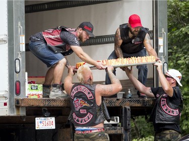 Hells Angels members from across the country were at the Hells Angels Canada Run annual convention taking place at the Carlsbad Springs clubhouse on Saturday, July 23, 2016. A truck sitting outside the clubhouse was acting as a giant fridge to keep the food cold, including a really large cake.
