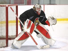 Matt O'Connor makes the save during the Ottawa Senators Development Camp at the Bell Sensplex in Ottawa, June 30, 2016.