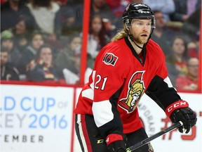 Michael Kostka of the Ottawa Senators against the Washington Capitals during second period of NHL action at Canadian Tire Centre in Ottawa, March 22, 2016.