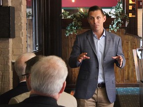 Ontario Progressive Conservative Leader Patrick Brown, speaking at the party's convention in Ottawa in spring 2016. In the same speech, he pledged not to surprise candidates or volunteers with new policy positions, and declared climate change a human-created problem that the government should intervene to address.