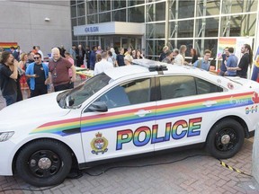 An Ottawa police cruiser with pride decals.
