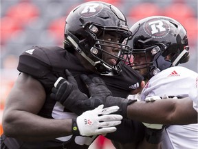 Ottawa Redblacks DL Moton Hopkins during team practice at TD Place on Thursday July 28, 2016.