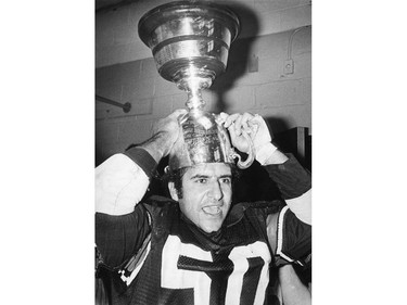 Ottawa Rough Riders linebacker Mark Kosmos celebrates winning the 1976 Grey Cup.
Canadian Press photo
