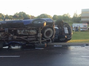 Paramedics, police and firefighters responded to reports of double-rollover crash between a Ford pickup and a Mazda 3, on Herzberg Rd north of March Rd. on Thursday, June 30 at about 8 p.m. Two men were injured.