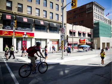 Rideau Street re-opened in the area of the June 8 sinkhole in time for  Canada Day celebrations in downtown Ottawa, Friday, July 1, 2016.