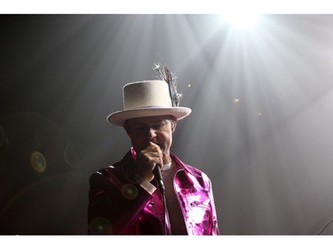 The Tragically Hip's Gord Downie, performs during the first stop of the Man Machine Poem Tour at the Save-On-Foods Memorial Centre in Victoria, B.C., Friday, July 22, 2016.