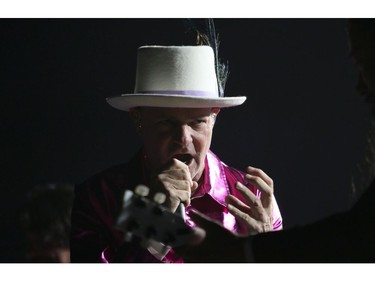 The Tragically Hip's Gord Downie, performs during the first stop of the Man Machine Poem Tour at the Save-On-Foods Memorial Centre in Victoria, B.C., Friday, July 22, 2016.